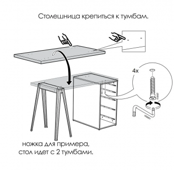 Стол ИНГАР 140*55 беленый дуб + 2 тумбы Ингар 5 серо-бирюзовый
