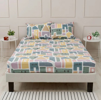 YERRNA Простыня на резинке Разноцветные домики